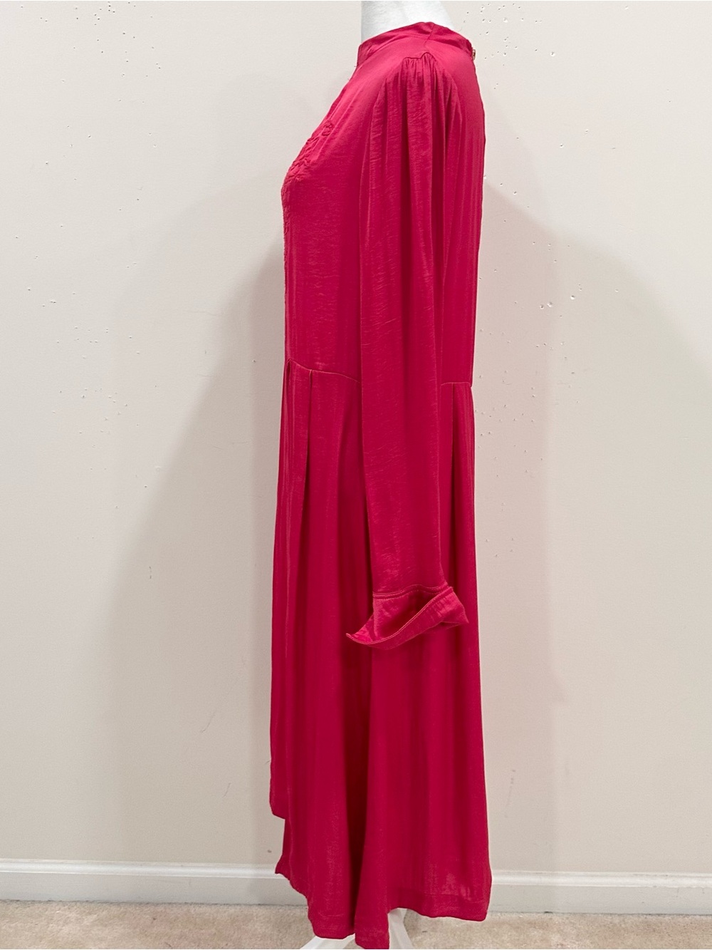 Free People Midi Dress Embroidered Long Sleeve Mock Neck Pink Size M - Picture 6 of 13